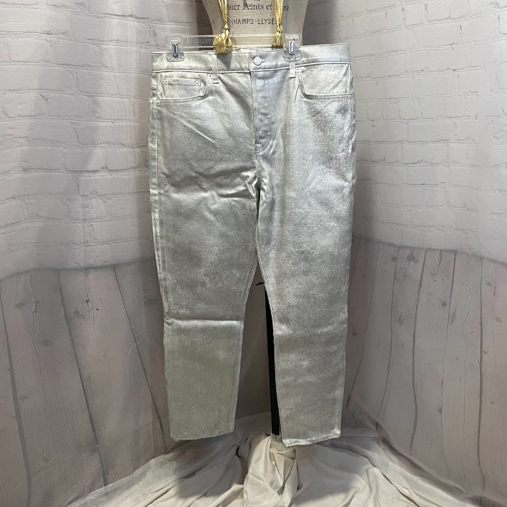 GRLFRND Size 32 Karolina Denim Pant in "Better than You" Silver and White- NWT!
